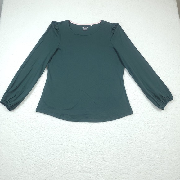 Boden Tops - Boden Puff Shoulder Top Women Size 14 Dark Green Cotton Modal Long Sleeve J0847
